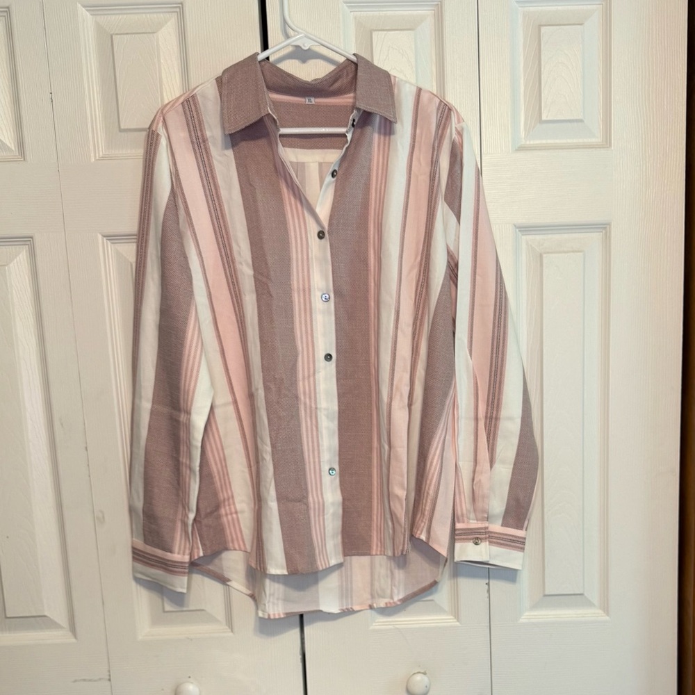 Striped‎ Pink and White Women’s Shirt